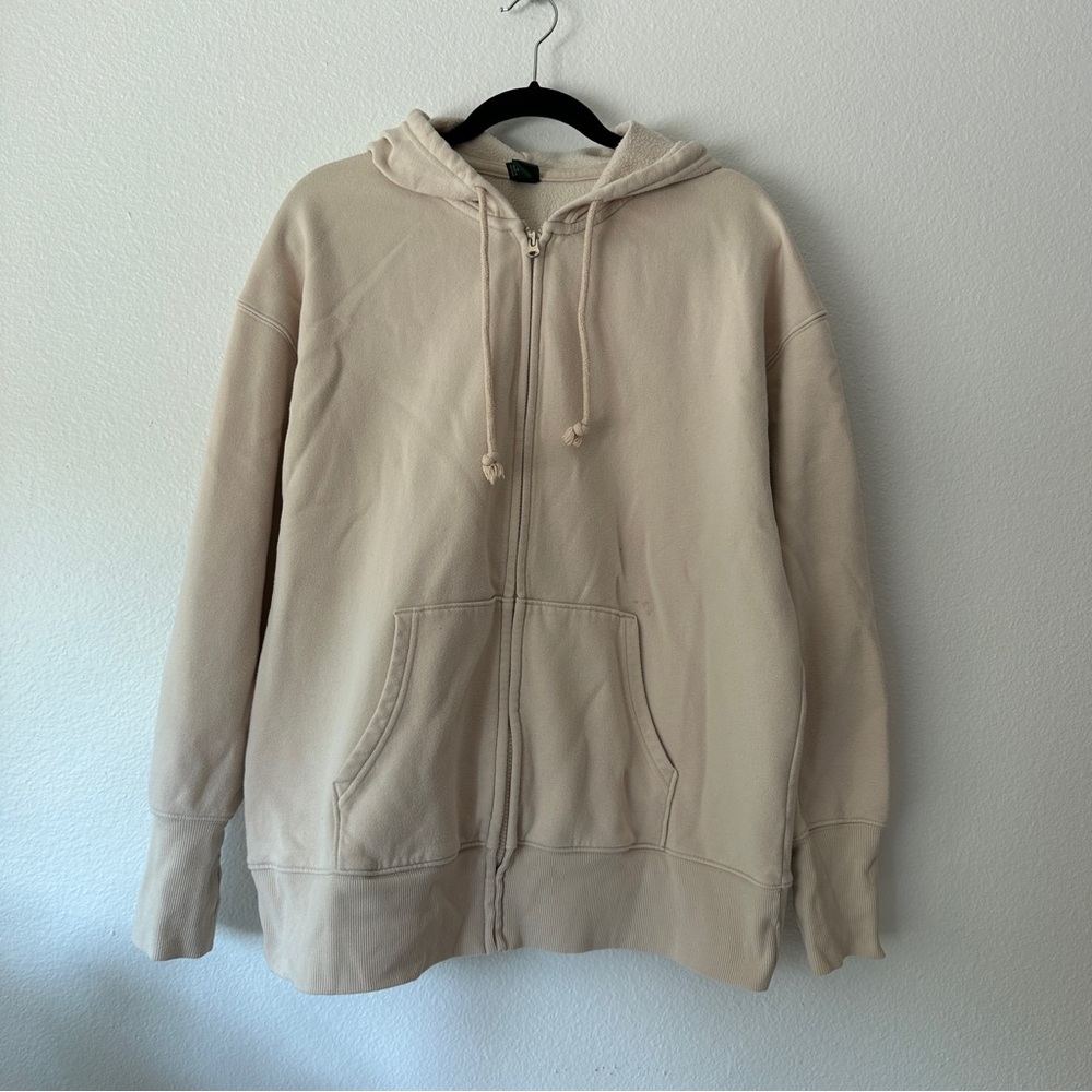 Wild Fable Beige Zip-Up Hoodie - Fleece-Lined, Medium, Cozy & Casual